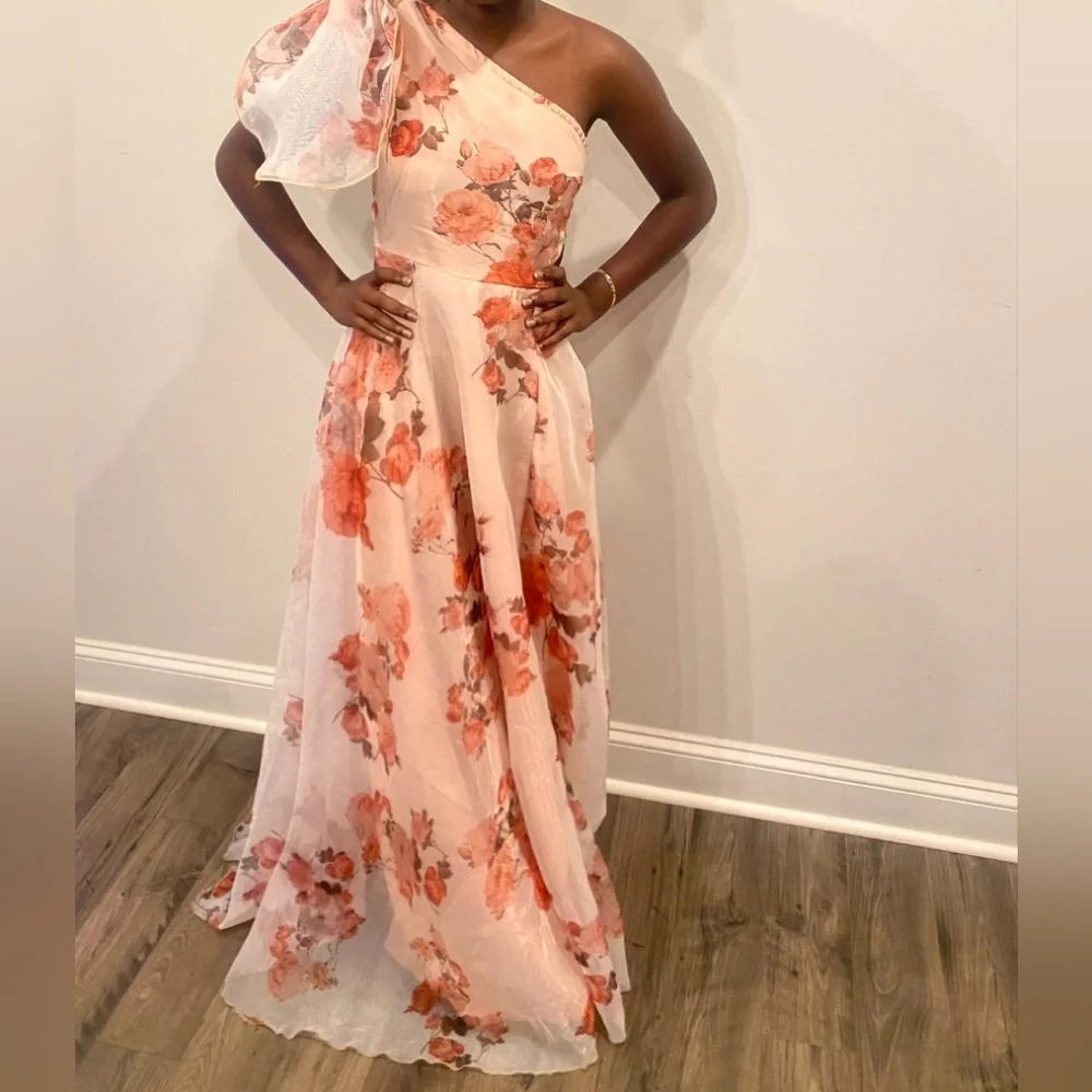 SHEIN Floral Maxi Dress - Orange and Cream - Picture 2 of 11